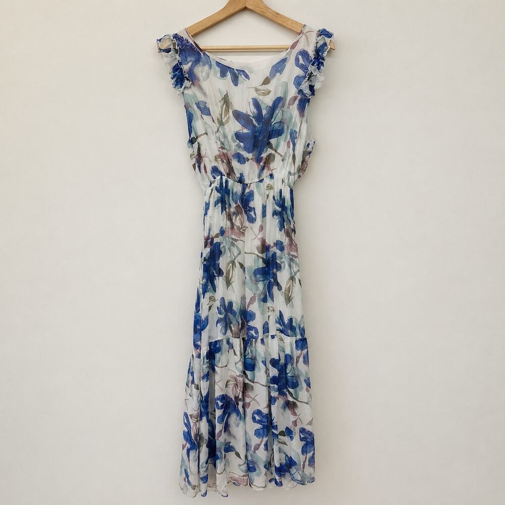 Le Ragazze Made in Italy Floral Silk Blend Midi Dress Size L